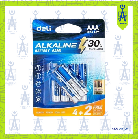 DELI 82901 ALKALINE BATTERY AAA LR03 4 + 2 / CARD