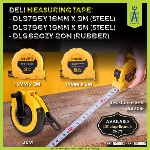 DELI DL3795Y STEEL MEASURING TAPE 16MM X 3M