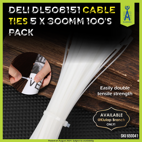 DELI DL506151 CABLE TIES 5 X 300MM 100'S / PACK