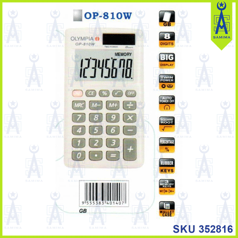 OLYMPIA POCKET CALCULATOR OP-810 WHITE