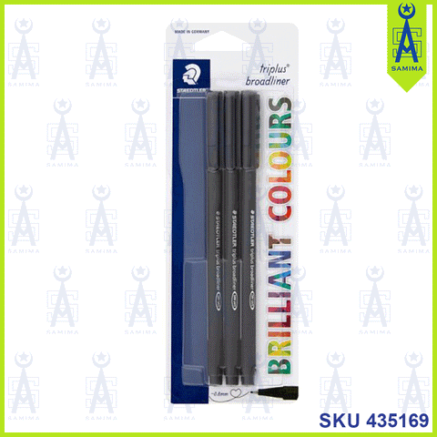 STAEDTLER TRIPLUS TRIANGULAR BROADLINER BLACK 0.8MM 3'S