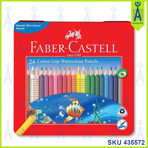 FABER CASTELL GRIP WATERCOLOR PENCILS 24'S TIN