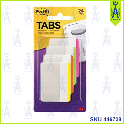 3M Post-it Tabs  2-Inches Lined, 4 Assorted Primary Colors, 6-Tabs/Color, 24-Tabs/Pack