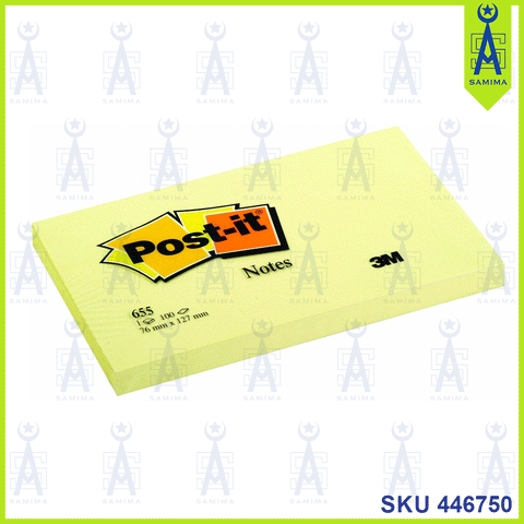 3M Post-it Notes, 655, 76 x 127mm, yellow, 100 sheets per pad