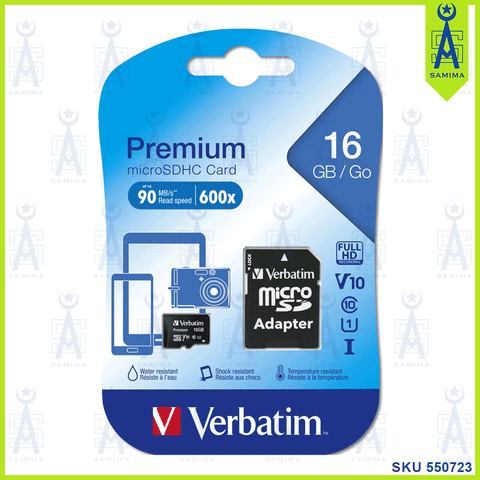VERBATIM PREMIUM MICRO SD CARD 16GB 44082