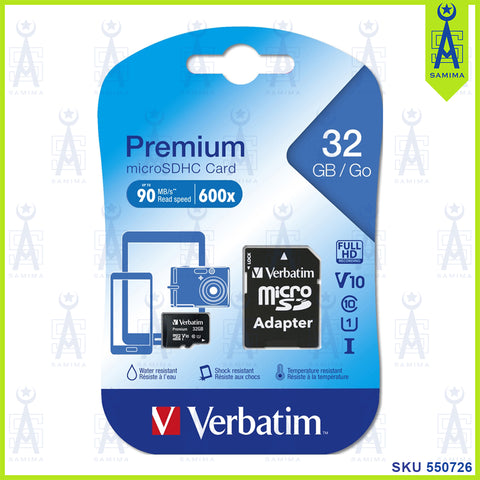 VERBATIM PREMIUM MICRO SD CARD 32GB W/ADAPTOR 44083