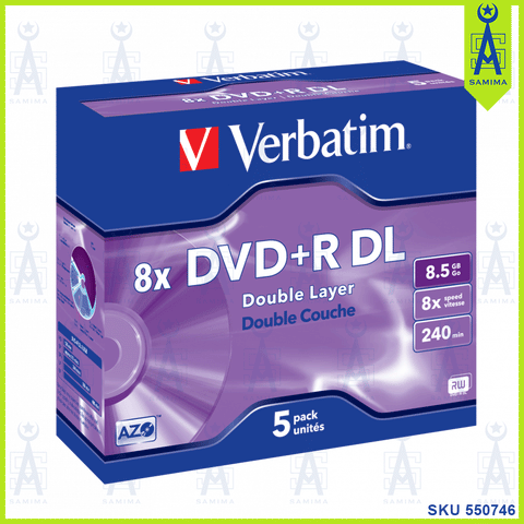 VERBATIM 8X DVD+R DL DOUBLE LAYER 8.5GB 5'S 43541