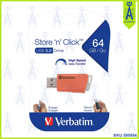 VERBATIM STORE N CLICK USB 3.0 DRIVE 64GB 66338