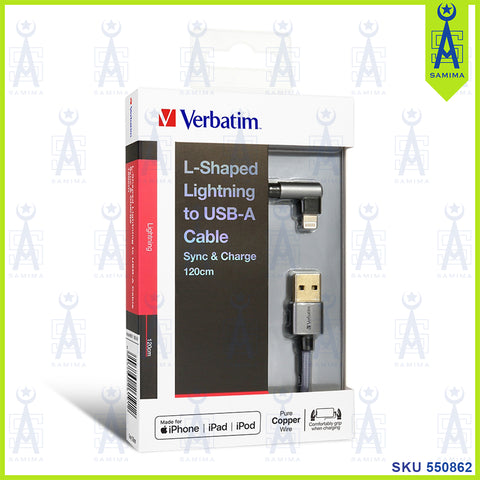 VERBATIM L SHAPE LIGHTNING USB CABLE 120CM 66191