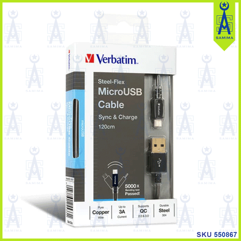 VERBATIM STEEL-FLEX MICRO USB CABLES 120CM 65533 – Samima