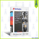 VERBATIM 3-in-1 microUSB / Lightning / Type C to USB-A Cable 65385