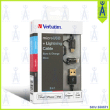 VERBATIM Sync & Charge 2 in 1 Micro USB and Lightning Cable 30 CM