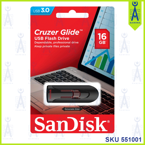 SANDISK CRUZER GLIDE 3.0 USB FLASH DRIVE 16GB