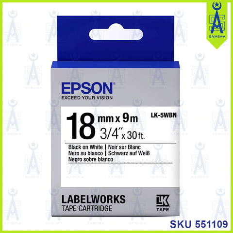 EPSON LK-5WBN PRINTER LABEL TAPE CARTRIDGE 18MMX9