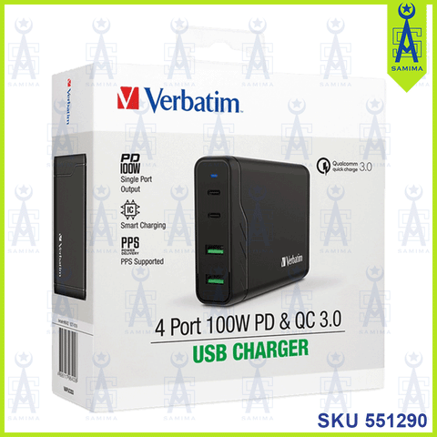 VERBATIM 4 PORT USB CHARGER 100W PD & QC 3.0
