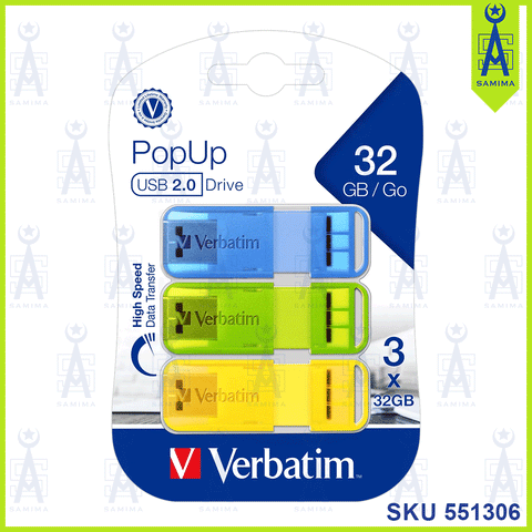 VERBATIM 32GB POPUP USB 2.0 PENDRIVE 3'S 66761