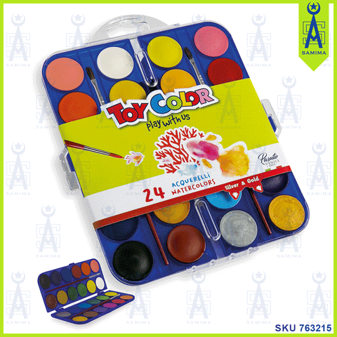 TOY COLOR WATERCOLORS W/ SILVER & GOLD BRUSH 24'S