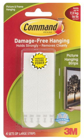 3M COMMAND LARGE PICTURE HANGING STRIPS WHITE 4 SETS-PKG 17206