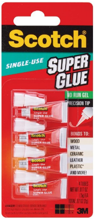  Scotch AD119 Single Use Super Glue, 1/2 Gram Tube, No-Run Gel,  4/Pack : Industrial & Scientific