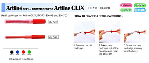 Artline Refill Cartridges For Artline Clix EK-73R / EK-703R